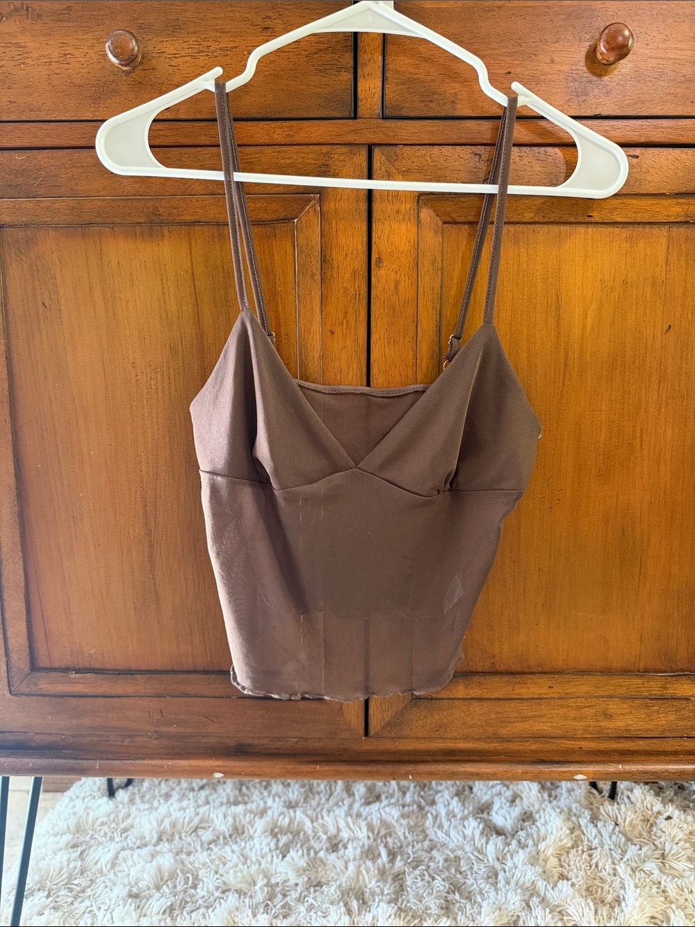 Brown Sheer Crop Cami with Adjustable Straps